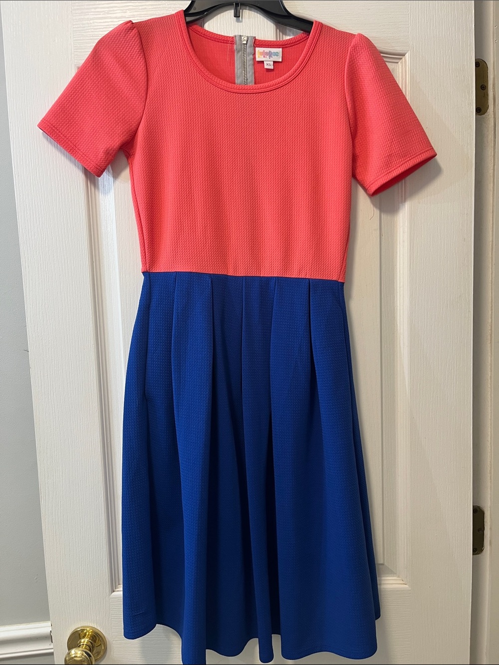 LuLaRoe Coral Pink and Royal Blue Two-Tone Casual Dress